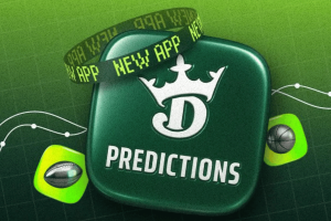 Logotipo do aplicativo DraftKings Predictions que promove mercados de previsão de esportes regulamentados pelo governo federal e expansão de negociação de contratos de eventos nos Estados Unidos. DraftKings se aprofunda nos mercados de previsão esportiva regulamentados pelo governo federal por meio do Railbird