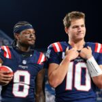 Former New England Patriots WR Stefon Diggs and QB Drake Maye