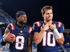 Drake Maye deixa os sentimentos sobre a reunião dos Patriots-Stefon Diggs perfeitamente claros Former New England Patriots WR Stefon Diggs and QB Drake Maye
