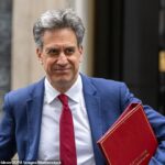 O secretário de Energia, Ed Miliband, que enfrenta reação negativa pelos planos de construção de mais fazendas solares, foi fotografado saindo de uma reunião de gabinete em 10 Downing Street na semana passada
