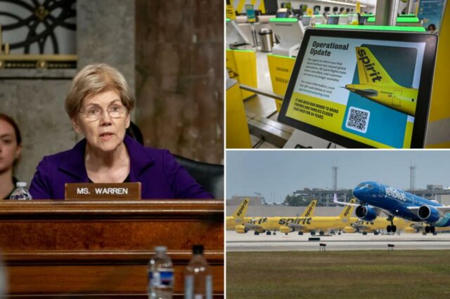 Elizabeth Warren criticada por torcer pelo bloqueio da fusão que poderia ter salvado a Spirit Airlines
