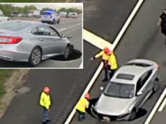Enorme buraco de 3 metros quase engole o carro inteiro e fecha duas pistas na Long Island Expressway Vista aérea do pessoal de emergência respondendo a um buraco na Long Island Expressway em Melville.