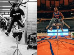 Enterrada do baterista: o artista de rua do metrô de Nova York toca pelos Knicks no MSG em um momento de lista de desejos Enterrada do baterista: o artista de rua do metrô de Nova York toca pelos Knicks no MSG em um momento de lista de desejos