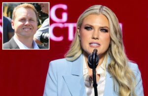 Erika Kirk aplaude Spencer Pratt por ser ‘autenticamente americano’ Erika Kirk falando em um evento da Turning Point USA.