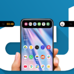 Close da tela de um smartphone exibindo o painel Configurações rápidas do Android, com o logotipo do Android visível na parte inferior