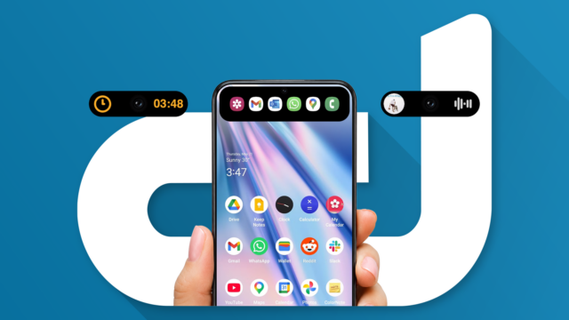 Close da tela de um smartphone exibindo o painel Configurações rápidas do Android, com o logotipo do Android visível na parte inferior