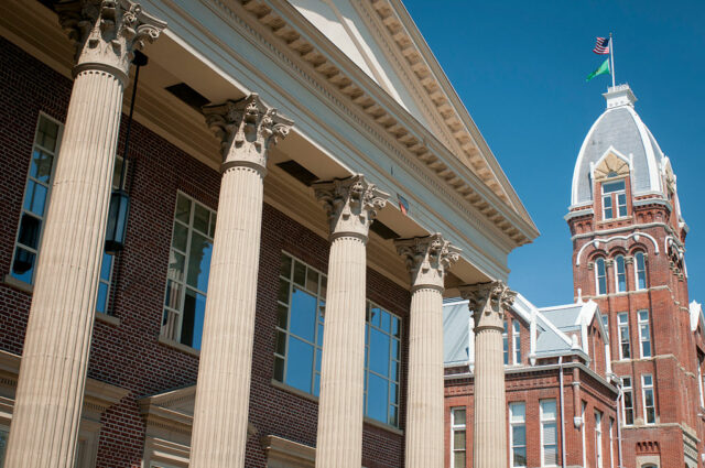 The tower of Barge Hall, the main architectural feature of the campus of Central Washington University , founded in the 1890s in Ellensburg Washington State (Photo by Nik Wheeler/Corbis via Getty Images)