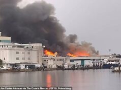 Estudantes evacuados do prédio da universidade da Flórida quando um grande incêndio irrompeu no campus Grossas nuvens de fumaça podiam ser vistas subindo acima de um prédio comercial perto da Universidade do Sul da Flórida, em São Petersburgo, enquanto um incêndio com dois alarmes provocava uma grande resposta de emergência.