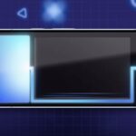 Ícone de bateria 3D sobre o logotipo do Android com ícones indicadores de integridade da bateria ao seu redor