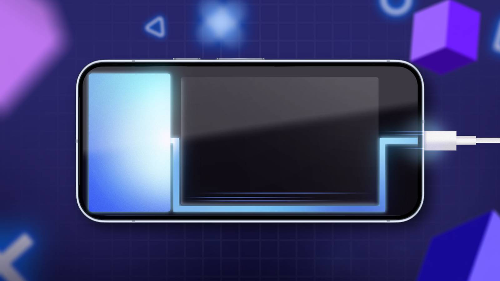Ícone de bateria 3D sobre o logotipo do Android com ícones indicadores de integridade da bateria ao seu redor