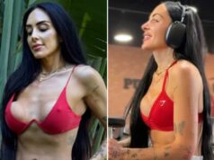 Eu sobrevivi a duas cirurgias malfeitas – é por isso que não me arrependo Cheyenne Caspary com implantes musculares.