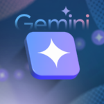 Duas mãos robóticas apontando para um ícone colorido do aplicativo Gemini 3D.