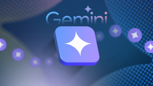 Duas mãos robóticas apontando para um ícone colorido do aplicativo Gemini 3D.