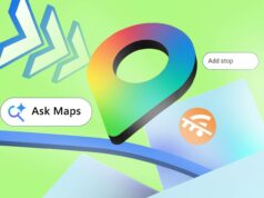 Eu uso o Google Maps há uma década, mas esses 7 recursos ainda me surpreenderam Uma pessoa segurando um smartphone com o logotipo do Google Maps ampliado na tela, contra um fundo de mapa estilizado com uma linha de rota de navegação azul atravessando-o.