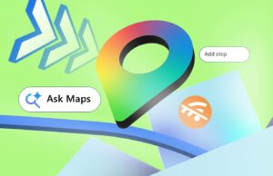Eu uso o Google Maps há uma década, mas esses 7 recursos ainda me surpreenderam Uma pessoa segurando um smartphone com o logotipo do Google Maps ampliado na tela, contra um fundo de mapa estilizado com uma linha de rota de navegação azul atravessando-o.