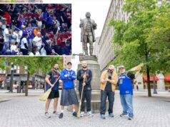 Fãs dos Knicks em busca de pechinchas invadem Cleveland na véspera do jogo 4 das finais da conferência da NBA Fãs dos Knicks em busca de pechinchas invadem Cleveland na véspera do jogo 4 das finais da conferência da NBA