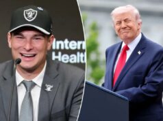 Fernando Mendoza revela suas prioridades à medida que a visita à Casa Branca de Indiana se aproxima: ‘Não pense que é uma boa aparência’ Fernando Mendoza, jogador de futebol, vestindo terno e boné dos Raiders, sorri ao microfone.