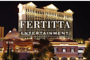 Fertitta Entertainment fecha acordo multibilionário para adquirir operações do Caesars Logotipo da Fertitta Entertainment exibido no Caesars Palace Las Vegas após o anúncio proposto de aquisição da Caesars Entertainment por US$ 17,6 bilhões.