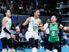 Finais da UAAP: La Salle desiste do NU no jogo 1 e se aproxima da vitória na temporada Angel Canino e La Salle Lady Spikers durante um jogo contra NU Lady Bulldogs nas finais do torneio de vôlei feminino da temporada 88 da UAAP