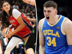 Fours-up, baby: UCLA derrota USC na Crosstown Cup Um jogador do Washington Mystics dribla a bola enquanto é defendido por um jogador do Seattle Storm.