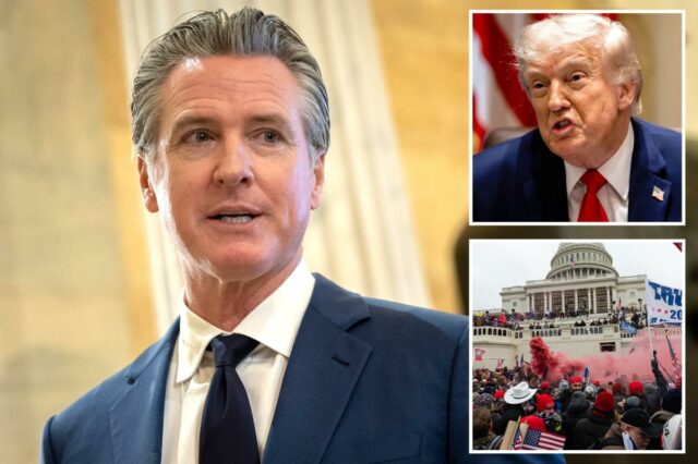 Gavin Newsom pede imposto de 100% sobre o 'fundo secreto' Gavin Newsom pede imposto de 100% sobre o 'fundo secreto' de Trump em 6 de janeiro