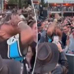 George Kittle bebe cerveja com fãs em um show dos Backstreet Boys no festival de música BottleRock Napa Valley, 24 de maio de 2026