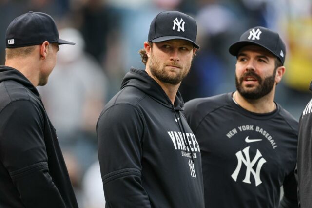 O arremessador do New York Yankees, Gerrit Cole, em campo.