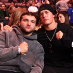 Cam Skattebo e Jaxson Dart são vistos presentes durante o evento UFC 328 no Prudential Center em 9 de maio de 2026 em Newark, New Jersey.