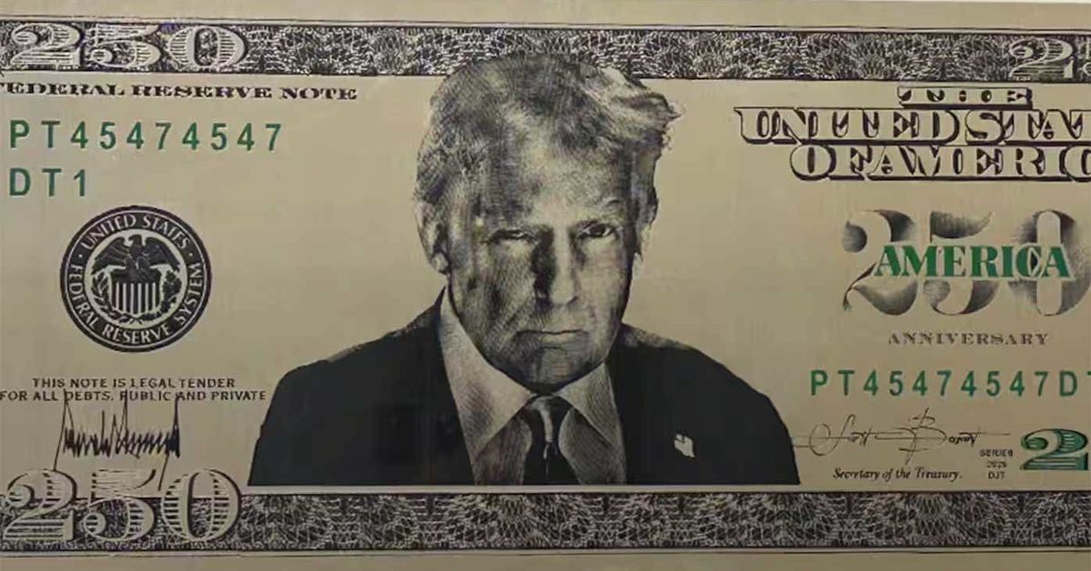 O projeto contará com a foto e a assinatura de Donald Trump.