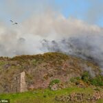 Um incêndio ocorreu no Trono de Arthur, acima das ruínas da Capela de Santo Antônio, na noite de segunda-feira