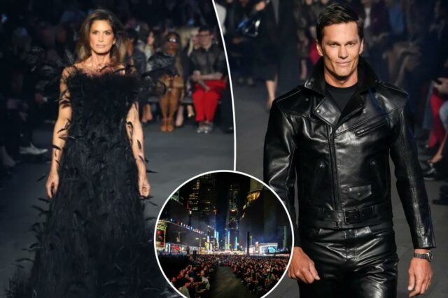 Gucci transforma Times Square em passarela enquanto marca lança nova coleção com Cindy Crawford e Tom Brady
