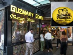 Guzman y Gomez Mexican Kitchen, rival da Chipotle, fecha todos os restaurantes dos EUA Clientes aguardando pedidos em um restaurante fast-food mexicano Guzman y Gomez em Sydney, Austrália.