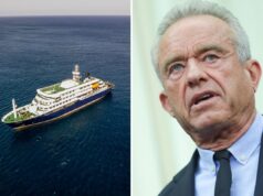 Hantavírus: médicos holandeses isolam, RFK Jr. afirma que situação está sob controle Left: Aerial picture of the cruise ship MV Hondius stationary off the port of Praia, the capital of Cape Verde, on May 3, 2026. Right: Robert F. Kennedy Jr., Secretary of Health and Human Services, delivers remarks during an event with U.S. President Donald Trump on maternal healthcare in the Oval Office of the White House on May 11, 2026 in Washington, DC.