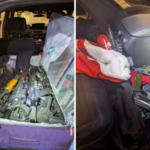 Left, a suitcase recovered from a vehicle during a traffic stop in New York was found to contain a large cache of firearms, according to a federal complaint. Right, additional firearms were recovered from the back seat of the vehicle