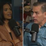 Hunter Biden falando ao microfone durante uma entrevista com Candace Owens.