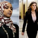A deputada Ilhan Omar durante uma entrevista coletiva antes do discurso sobre o Estado da União no Capitólio dos EUA em Washington, DC, EUA, na terça-feira, 24 de fevereiro de 2026.