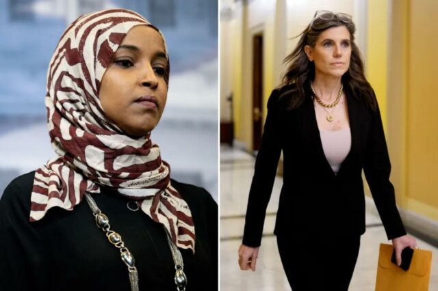 Ilhan Omar rejeita uma proposta que poderia fazer com que A deputada Ilhan Omar durante uma entrevista coletiva antes do discurso sobre o Estado da União no Capitólio dos EUA em Washington, DC, EUA, na terça-feira, 24 de fevereiro de 2026.