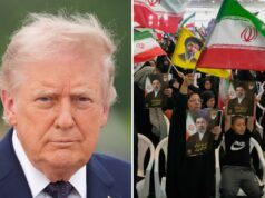 Irã ameaça retaliação e afirma que ataques dos EUA violaram cessar-fogo Left: President Donald Trump at Morristown Airport in New Jersey last week. Right: Supporters of Iran's Supreme Leader Ayatollah Mojtaba Khamenei waving flags during a ceremony on Sunday.