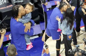 Jalen Brunson comemora a vitória dos Knicks com a filha e a esposa em um momento emocionante nos playoffs Jalen Brunson comemora a vitória dos Knicks com a filha e a esposa em um momento emocionante nos playoffs