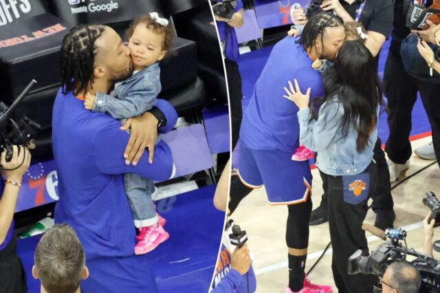 Jalen Brunson comemora a vitória dos Knicks com a filha e a esposa em um momento emocionante nos playoffs
