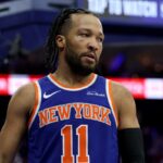 PHILADELPHIA, PENNSYLVANIA - MAY 08: Jalen Brunson #11 of the New York Knicks looks on during Game Three of the Second Round of the NBA Eastern Conference Playoffs against the Philadelphia 76ers at Xfinity Mobile Arena on May 08, 2026 in Philadelphia, Pennsylvania. (Photo by Emilee Chinn/Getty Images)