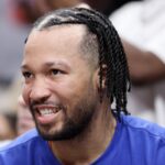 New York Knicks star Jalen Brunson smiles during Atlanta Hawks playoff game