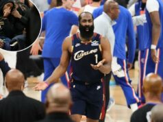 James Harden sente que os Cavaliers são o ‘melhor time’ em comentários bizarros após a aniquilação dos Knicks James Harden, do Cleveland Cavaliers, reage a uma chamada durante um jogo.