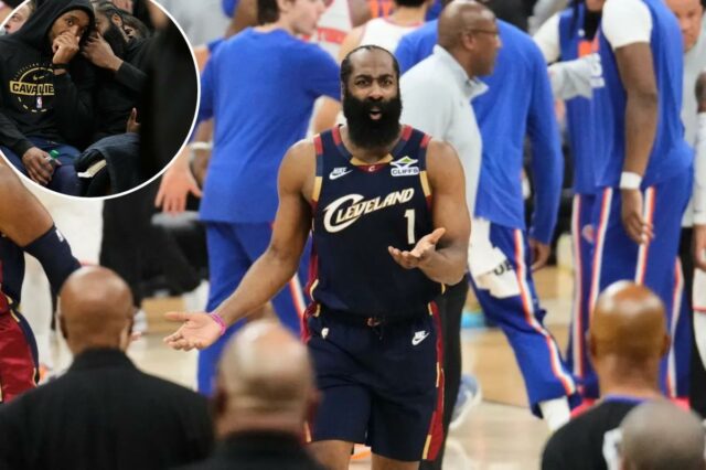 James Harden sente que os Cavaliers são o 'melhor time' James Harden, do Cleveland Cavaliers, reage a uma chamada durante um jogo.