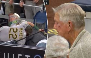 Jeff McNeil acidentalmente ensanguenta torcedor idoso com uma chuteira enquanto mergulha nas arquibancadas Jeff McNeil acidentalmente acerta um fã no rosto