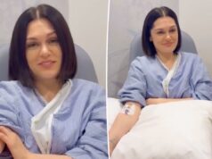 Jessie J revela grande atualização na batalha contra o câncer que a deixou ‘chorando por horas’ Jessie J com uma intravenosa no braço e vestindo uma bata de hospital, anunciando que está livre do câncer.