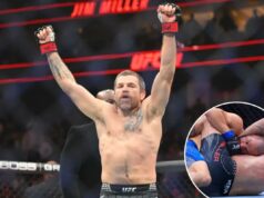 Jim Miller, de Nova Jersey, vence a batalha do Rio Hudson no UFC 328 após a batalha ‘realmente difícil’ do filho contra o câncer Jim Miller reage durante a luta contra Jared Gordon durante o UFC 328 no Prudential Center.