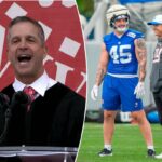 O técnico do Giants, John Harbaugh, faz o discurso de formatura na Universidade de Miami no sábado.