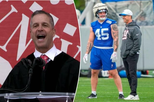 John Harbaugh fala sobre como encontrar 'resiliência' após a demissão O técnico do Giants, John Harbaugh, faz o discurso de formatura na Universidade de Miami no sábado.