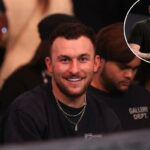 O ex-jogador de futebol Johnny Manziel na multidão para a luta de boxe.